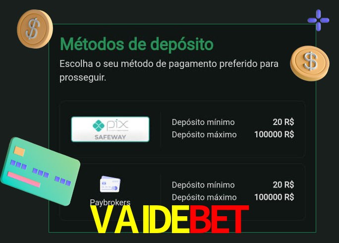 O cassino VAIDEBETbet oferece uma grande variedade de métodos de pagamento